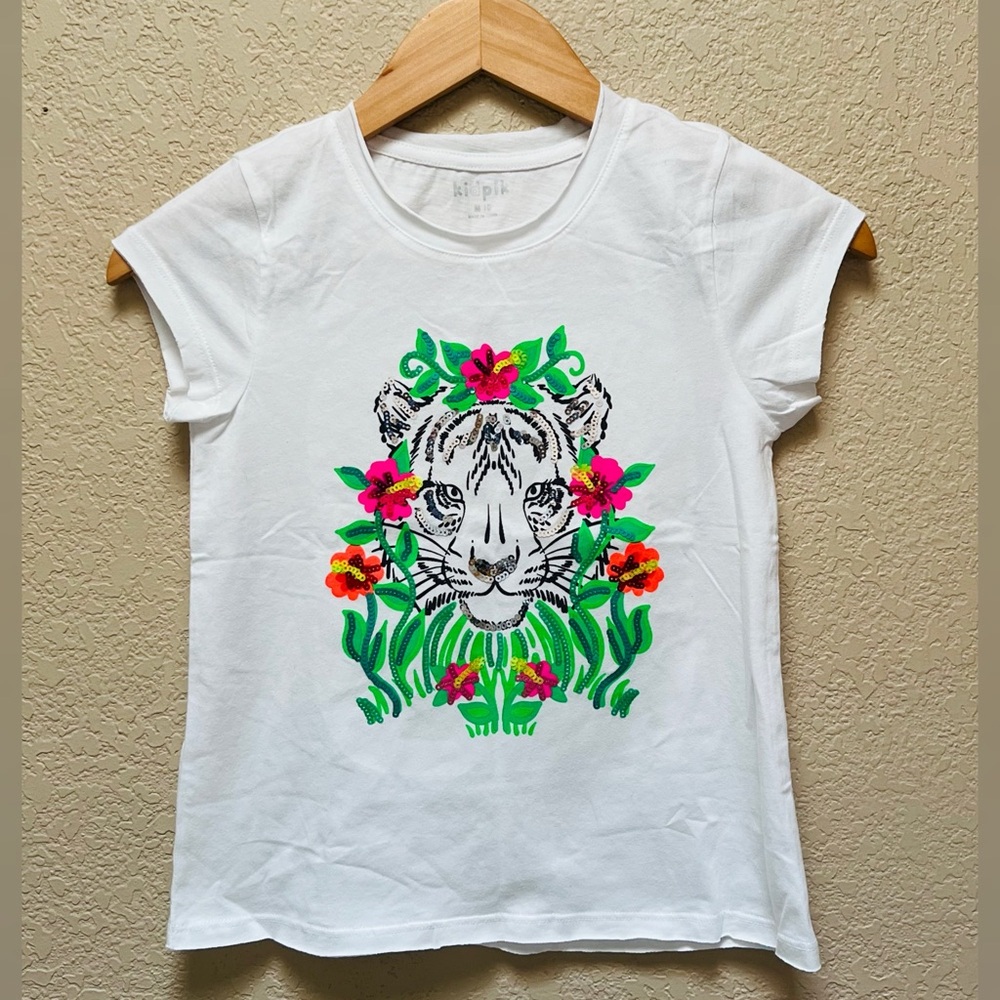 Kidpik Girl Tiger Floral Sequin T-Shirt Size-M 10